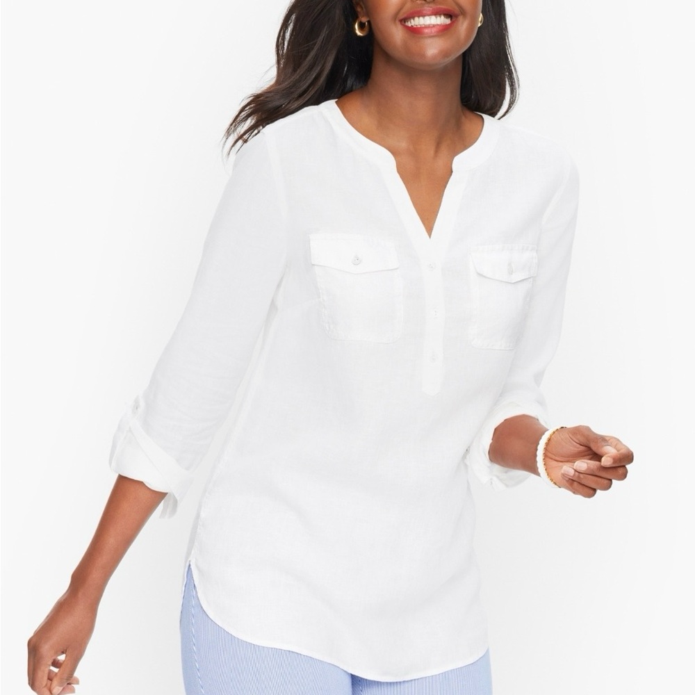 Talbots Size 1X White Linen Camp Shirt